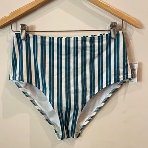 Old Navy Pinstripe Blue and White High Waisted Swim Bottoms